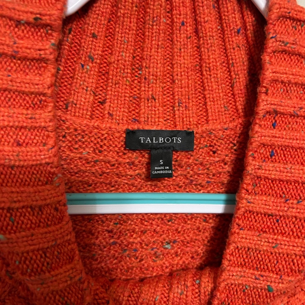 Talbots Sweater S Orange Split Mock Neck Birdseye Textured Knit Autumn Cozy - Picture 5 of 9